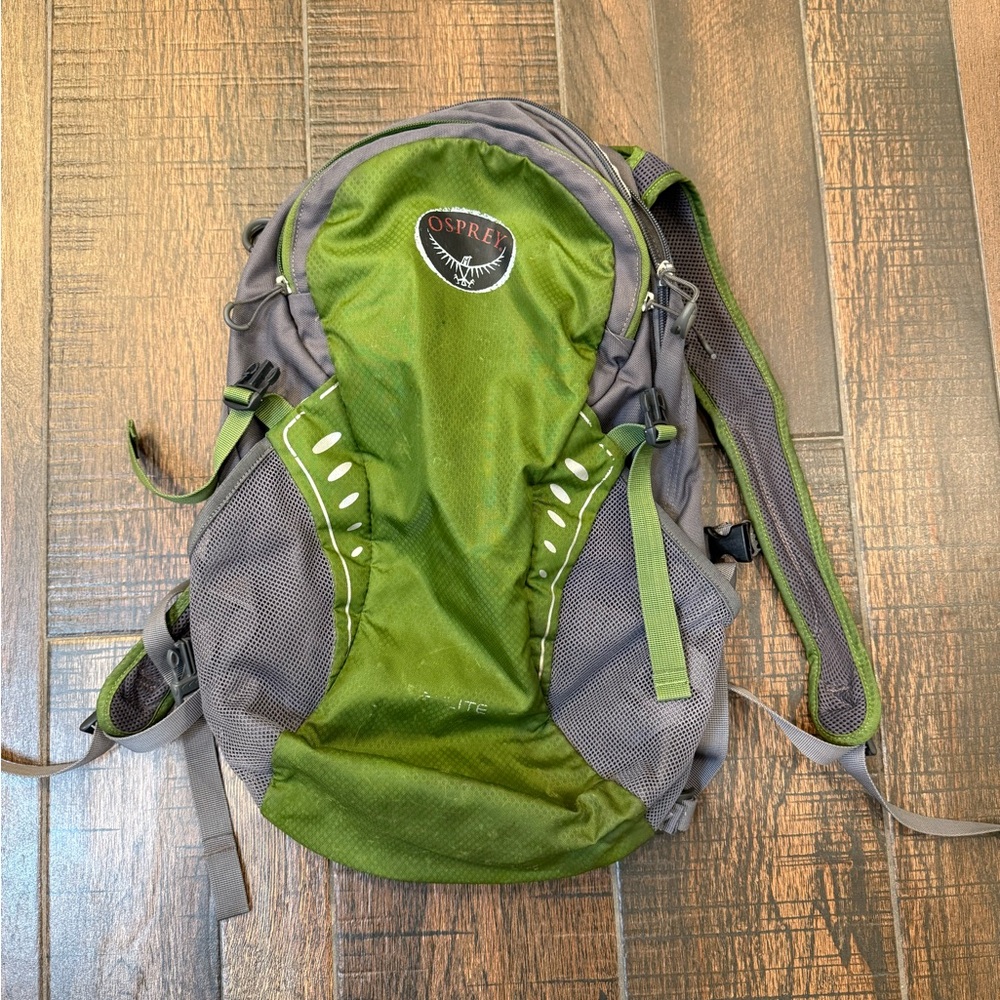 Osprey Green and Gray Daylite Hiking Backpack Daypack with Adjustable Straps